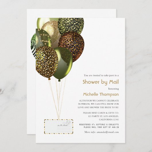 Safariバルーンのベビーまたはブライダルシャワー(メール別) 招待状 (正面/裏面)