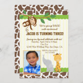 Safariフォト誕生日パーティーへの招待 招待状 (正面/裏面)