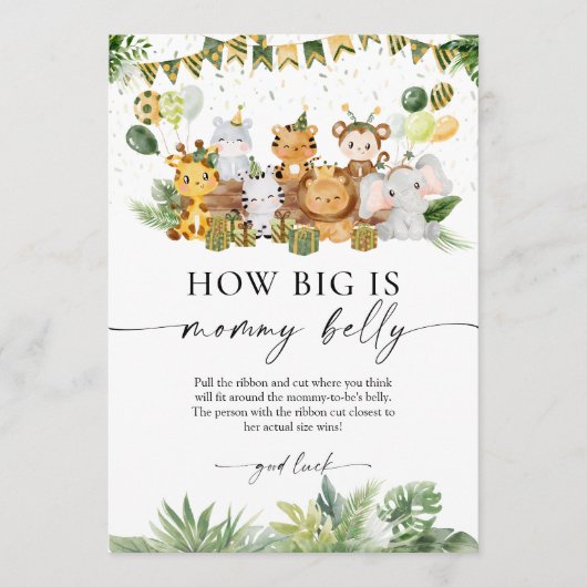 Safariママのベリーバビーシャワーゲームの大きさ アドバイスカード (正面)