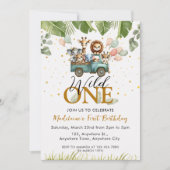 Safari写真1stワイルドワンファースト誕生日 招待状 (正面)