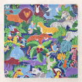 Safari動物，カラフルパターン， ガラスコースター (正面)