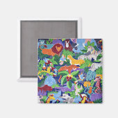 Safari動物，カラフルパターン， マグネット (正面/裏面)