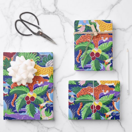 Safari動物，カラフルパターン， ラッピングペーパーシート (正面)