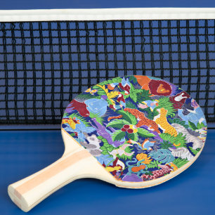 Safari動物，カラフルパターン， 卓球ラケット