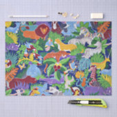 Safari動物，カラフルパターン， 薄葉紙 (クラフト)