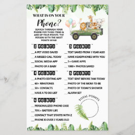 Safari携帯電話のベビーシャワーゲームカードの内容 チラシ