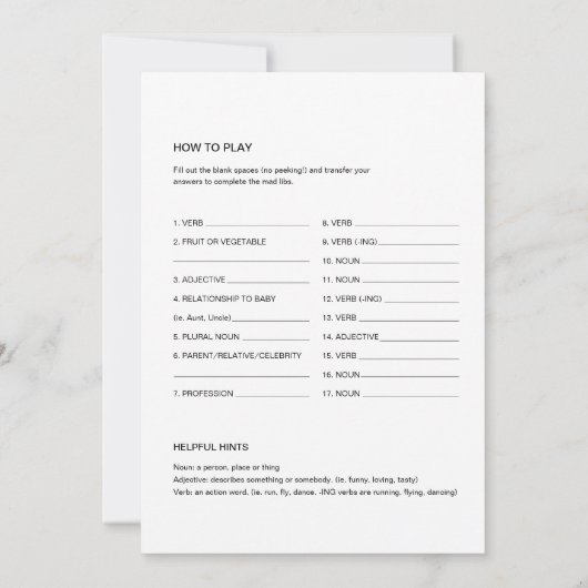 SAFARI赤ちゃんシャワーの縁取り、ゲームに空白の記入 招待状 (裏面)