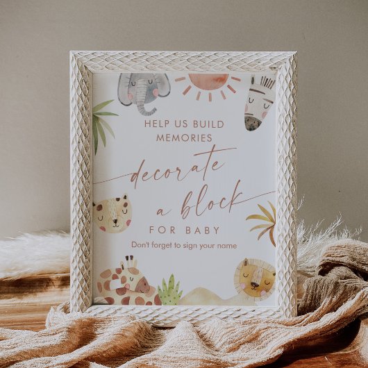 SAFARI飾 a Block Baby Shower Game Sign ポスター