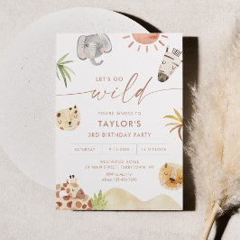SAFARI ジャングルの動物の誕生日パーティー 招待状