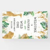 Safari 1st誕生日パーティーグリーン金ゴールドへようこそ 横断幕 (横)