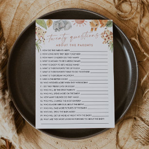 SAFARI 20親の質問ベビーゲーム 招待状