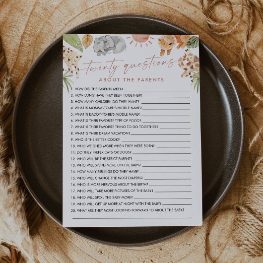 SAFARI 20親の質問ベビーゲーム 招待状