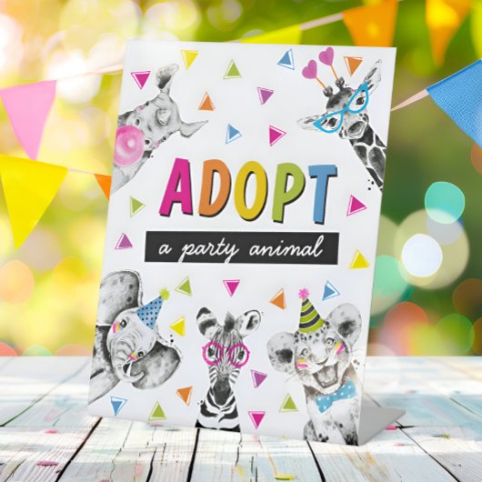 Safari Adopt an Animal Birthday Party Table Sign 台座サイン