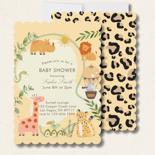 Safari Adventure Awaits Baby Shower scalloped 招待状