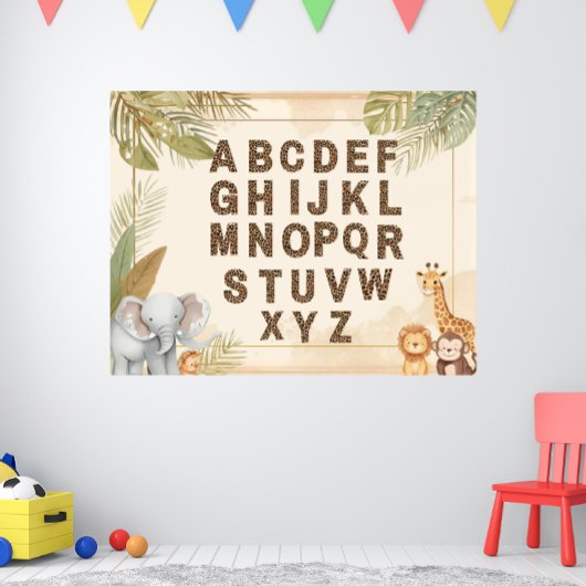 Safari Alphabet Nursery Boho Jungle Animals ポスター