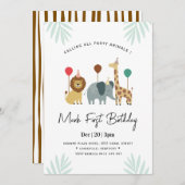 Safari Animal 1st  Birthday Party  招待状 (正面/裏面)