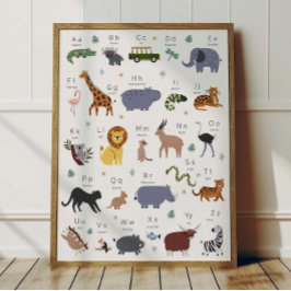 Safari Animal Alphabet ABC Poster Kids Room Decor ポスター
