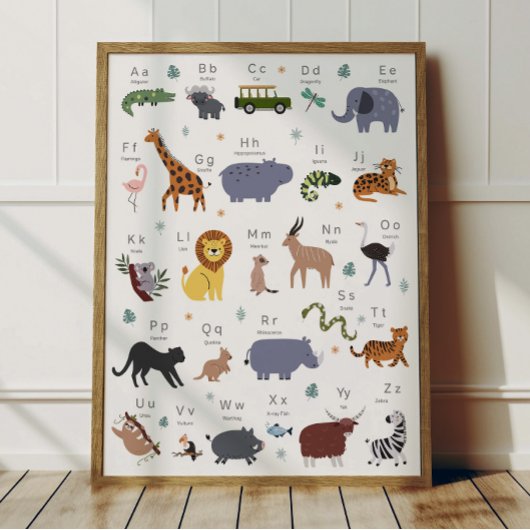 Safari Animal Alphabet ABC Poster Kids Room Decor ポスター