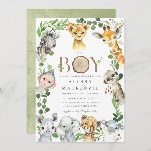 Safari Animal Baby Shower Invitation 招待状 (正面/裏面)