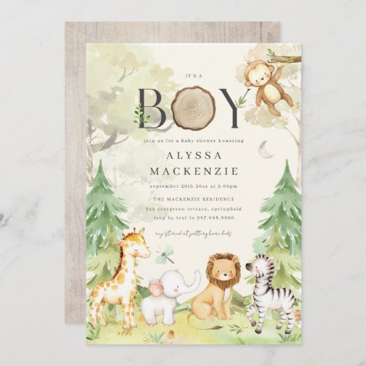 Safari Animal Baby Shower Invitation 招待状 (正面/裏面)