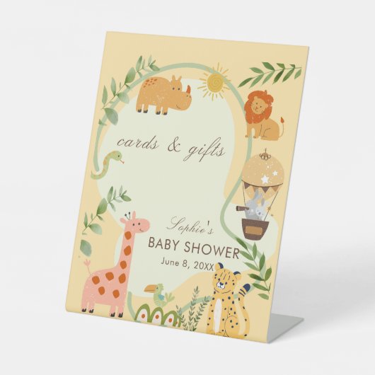 Safari Animal Friends Baby Shower Cards & Gift 台座サイン (正面)