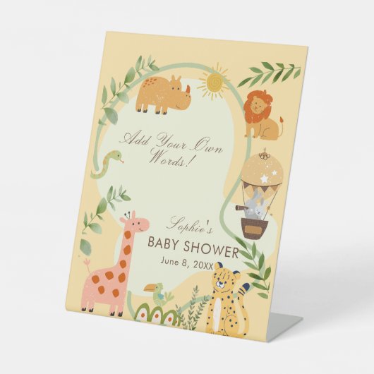 Safari Animal Friends Baby Shower Custom 台座サイン (正面)