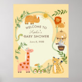 Safari Animal Friends Baby Shower Welcome Sign ポスター (正面)