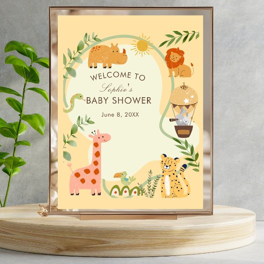 Safari Animal Friends Baby Shower Welcome Sign ポスター