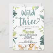 Safari Animal Wildと3歳の誕生日パーティー 招待状 (正面)