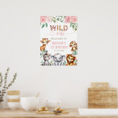 Safari Animal Wild Oneフローラ1st Birthday Welcome ポスター (キッチン)