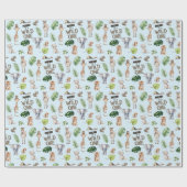 Safari AnimalsをテーマにしたWIld 1歳の誕生日の青 ラッピングペーパー (フラット)