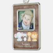 Safari Animalsベビーの初めてのクリスマス写真 シルバープレートフレームオーナメント (左)