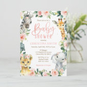 Safari Animalsベビーシャワー招待状for a Girl 招待状 (スタンド正面)