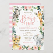 Safari Animalsベビーシャワー招待状for a Girl 招待状 (正面/裏面)