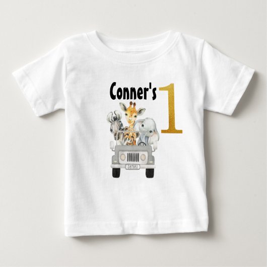 Safari Animals最初の誕生日Tシャツ ベビーTシャツ (正面)
