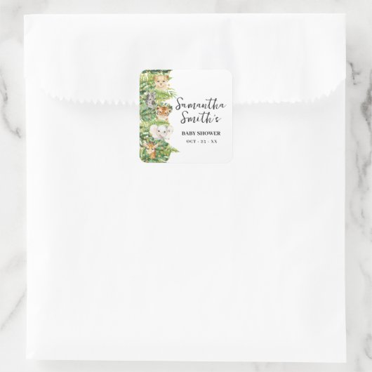 Safari Animals来 Baby Showerありがとう スクエアシール (バッグ)