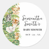 Safari Animals来 Baby Showerありがとう ラウンドシール (正面)