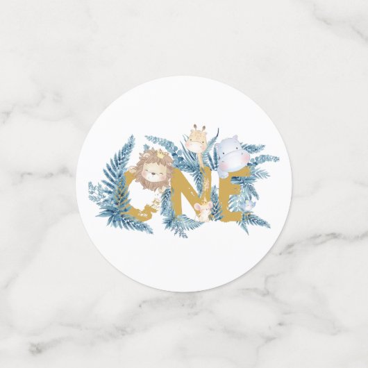 Safari Animals パーソナライズされた First誕生日写真 コンフェッティ (スモール正面)