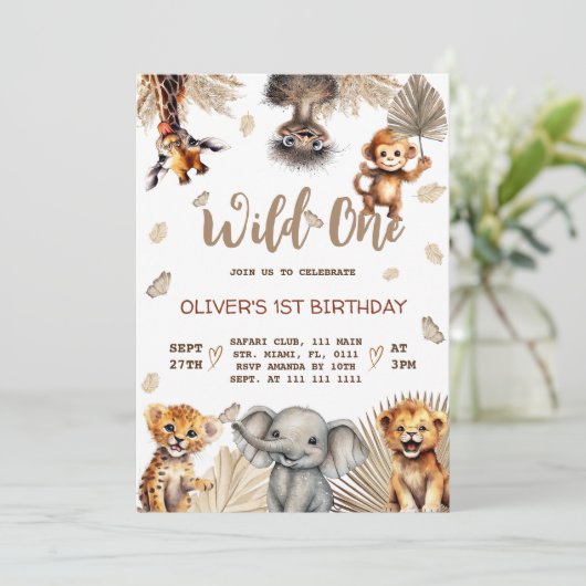 Safari Animals 1st Birthday 招待状 (スタンド正面)