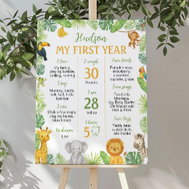 Safari Animals 1st Birthday Milestone Sign ポスター