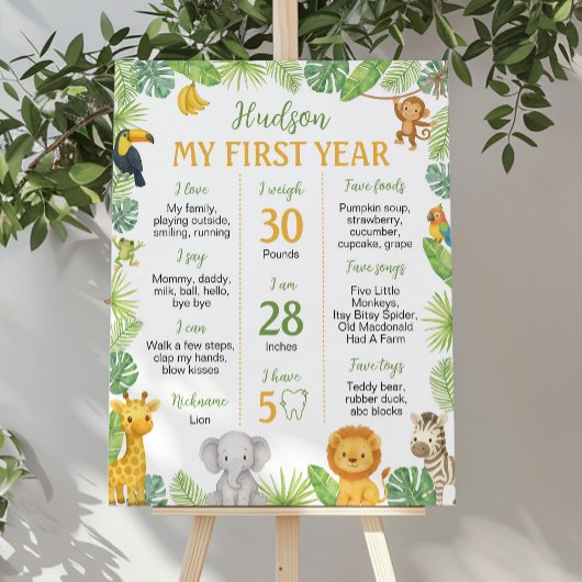 Safari Animals 1st Birthday Milestone Sign ポスター