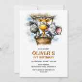 Safari Animals 1st Birthday Party Invitation 招待状 (正面)