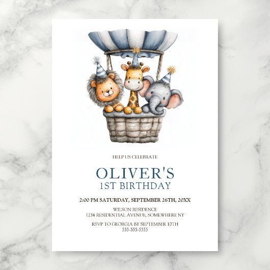 Safari Animals 1st Birthday Party Invitation 招待状