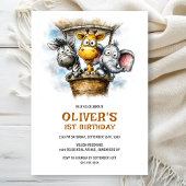 Safari Animals 1st Birthday Party Invitation 招待状