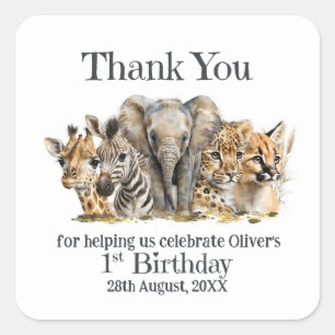 Safari Animals 1st Birthday Thank You スクエアシール
