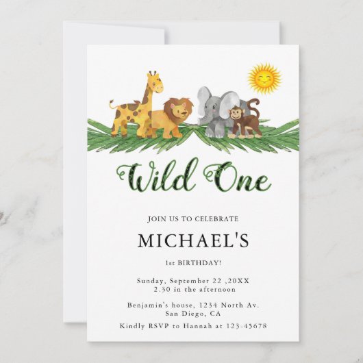 Safari Animals A little wild One誕生日 招待状 (正面)