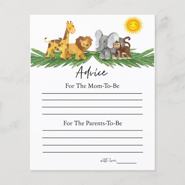 Safari Animals Advice for Baby Shower Game (正面)