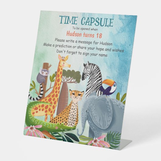 Safari animals any age kid birthday time capsule 台座サイン (正面)