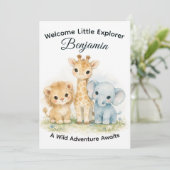 Safari Animals Baby Boy Adventure Shower        招待状 (スタンド正面)