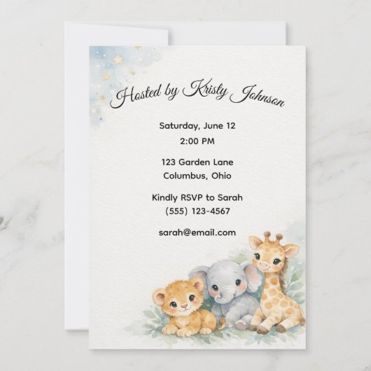 Safari Animals Baby Boy Adventure Shower        招待状 (裏面)